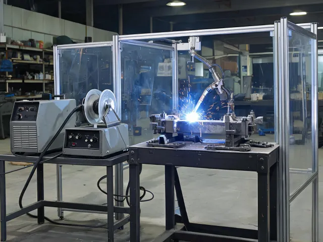 MIG welding in a fabrication cell